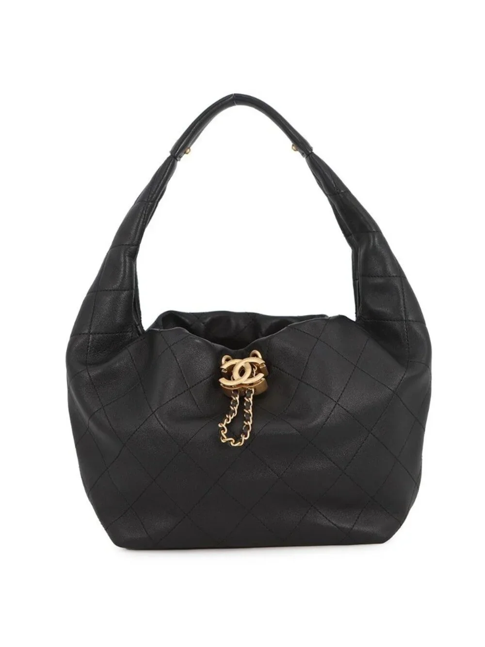 Chanel Handbag Quilted CC Logo Hobo Calfskin Black